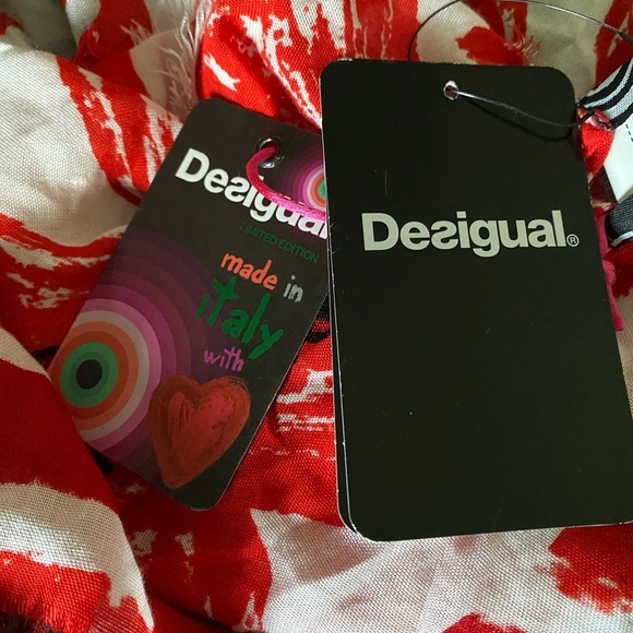 Desigual Foulard Soft Afrika Love Multicolor Graphic Raw Hem Large Limited Scarf - Picture 11 of 12